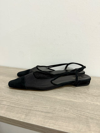 Raye Dorit Mesh Suede Trim Flat Slingback Shoes Black Women's Size 7.5
