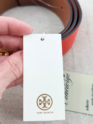 Tory Burch wide reversible leather belt with logo buckle, M