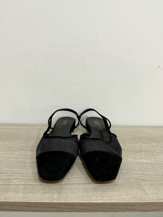 Raye Dorit Mesh Suede Trim Flat Slingback Shoes Black Women's Size 7.5