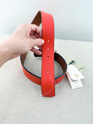Tory Burch wide reversible leather belt with logo buckle, M