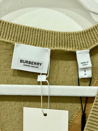 NWT Burberry 100% Wool Sleveless V-Neck Pleated A-Line Midi Dress Light Brown S