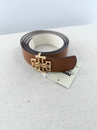 Tory Burch reversible wide leather belt with logo buckle, 40