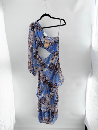 Alexis Sabetta One Shoulder Cutout Maxi Dress Blue Floral Women's Size Small