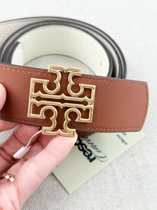 Tory Burch reversible wide leather belt with logo buckle, 40