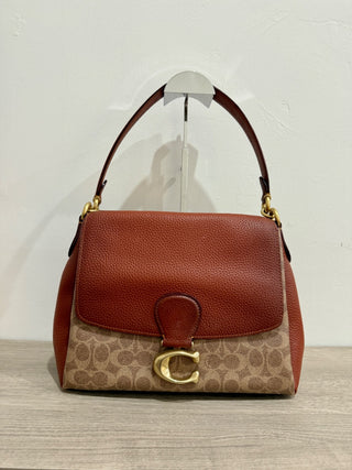Coach Signature Coated Canvas May Small Flap Shoulder Handbag Tan Rust