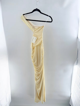 NWT Peppermayo Into Pieces Strapless Cutout Mesh Maxi Dress Lemon Womens US 8