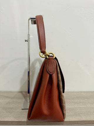 Coach Signature Coated Canvas May Small Flap Shoulder Handbag Tan Rust