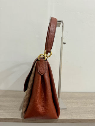 Coach Signature Coated Canvas May Small Flap Shoulder Handbag Tan Rust