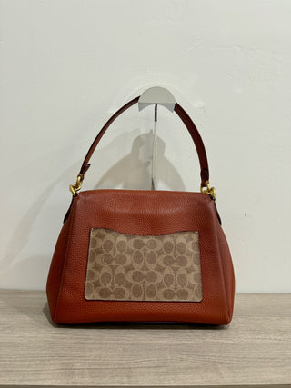Coach Signature Coated Canvas May Small Flap Shoulder Handbag Tan Rust