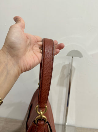 Coach Signature Coated Canvas May Small Flap Shoulder Handbag Tan Rust