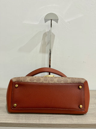 Coach Signature Coated Canvas May Small Flap Shoulder Handbag Tan Rust