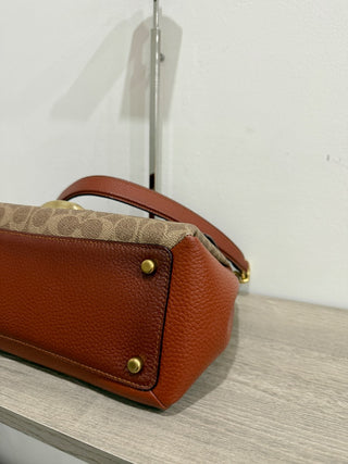 Coach Signature Coated Canvas May Small Flap Shoulder Handbag Tan Rust