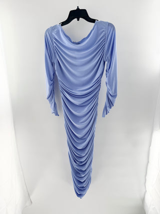 Norma Kamali Tara Ruched Off Shoulder Bodycon Midi Dress Celestial Blue Medium