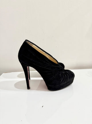 Christian Louboutin Manchon Suede Almond Toe Platform Pumps Black Womens 37