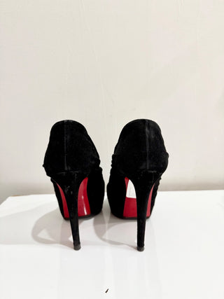 Christian Louboutin Manchon Suede Almond Toe Platform Pumps Black Womens 37