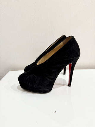 Christian Louboutin Manchon Suede Almond Toe Platform Pumps Black Womens 37