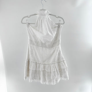 Majorelle Embroidered Halter Neck Tiered Mini Dress White Women's Size Medium