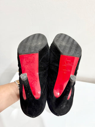 Christian Louboutin Manchon Suede Almond Toe Platform Pumps Black Womens 37