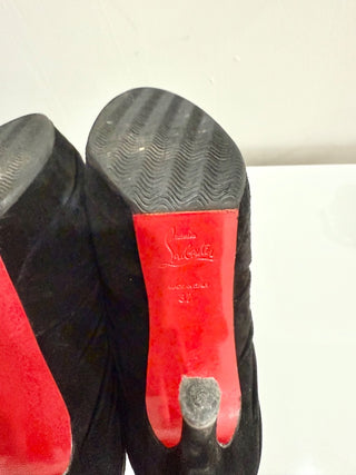 Christian Louboutin Manchon Suede Almond Toe Platform Pumps Black Womens 37