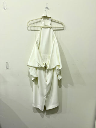 House of CB Camora Draped Cold Shoulder  Knee Length Bodycon Dress White Medium