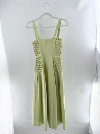 NWT Alexis Coralia Quilted-Bodice A-Line Midi Dress Light Green Women's Size XXS