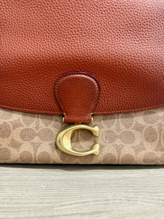 Coach Signature Coated Canvas May Small Flap Shoulder Handbag Tan Rust