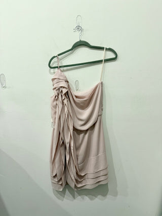 BCBGMaxazria One Shoulder Mini Dress With Ruffles Light Pink Women's Size Large