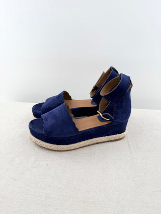 Chloe suede platform raffia wedge sandals, 39