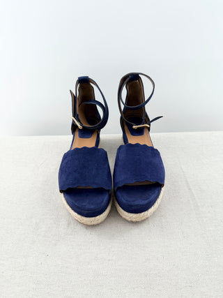 Chloe suede platform raffia wedge sandals, 39