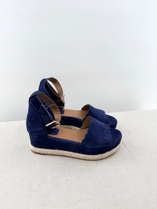 Chloe suede platform raffia wedge sandals, 39