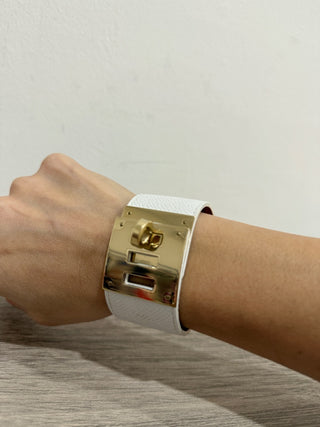 Hermès Kelly Dog Bracelet White Epsom Leather with Rose Gold *Adjustable