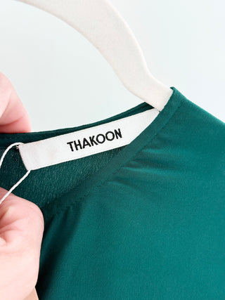 Thakoon 100% Silk Long Sleeve Gathered Pencil Mini Dress Forest Green Women's 6
