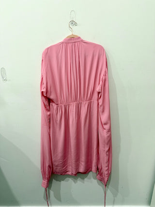 NWT Burberry Joyce Silk Gathered Midi Shirt Dress Bubblegum Pink Women's Size 4