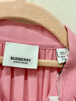 NWT Burberry Joyce Silk Gathered Midi Shirt Dress Bubblegum Pink Women's Size 4