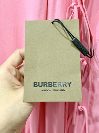 NWT Burberry Joyce Silk Gathered Midi Shirt Dress Bubblegum Pink Women's Size 4