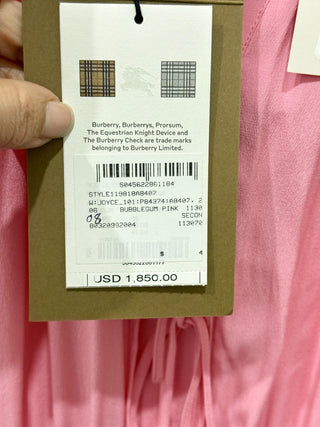 NWT Burberry Joyce Silk Gathered Midi Shirt Dress Bubblegum Pink Women's Size 4
