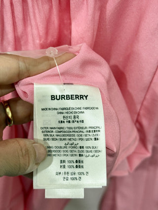 NWT Burberry Joyce Silk Gathered Midi Shirt Dress Bubblegum Pink Women's Size 4