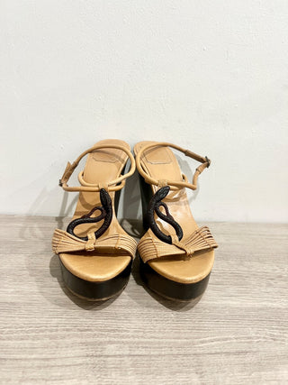 Christian Dior Unique Jade Snake Wedge Heel Sandals Brown/Tan Women's EU 38.5