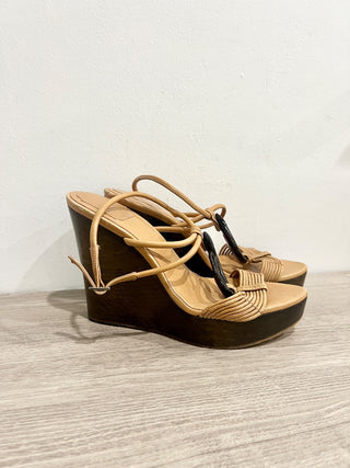 Christian Dior Unique Jade Snake Wedge Heel Sandals Brown/Tan Women's EU 38.5