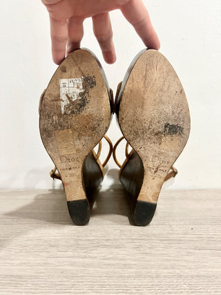 Christian Dior Unique Jade Snake Wedge Heel Sandals Brown/Tan Women's EU 38.5