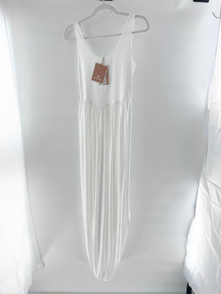 NWT Sierra Darien Sculptural Skirt & Side Slit Draped Maxi Dress White Womens S