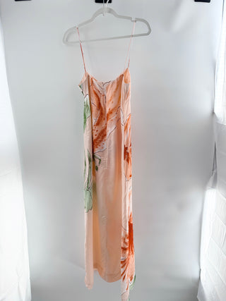NWT S/W/F Floral Satin Spaghetti Strap Maxi Slip Dress Hibiscus Glow Women Small
