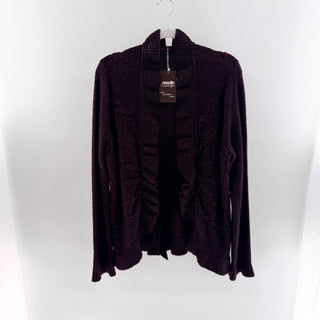 Escada Long Sleeve Cable-Knit Ruffle-Front Cardigan Sweater Red Black Womens 44