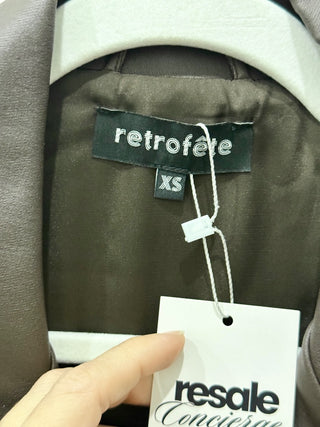 Retrofete puff sleeve moto faux leather jacket, XS