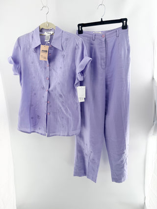 Ann Gerlin 100% linen vintage embroidered set top and pants, 6
