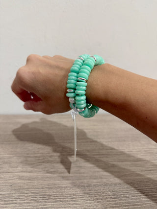 NWT Ettika Saint Tropez Stretch Stack Bracelet Set Seafoam Stone with Silver Plating