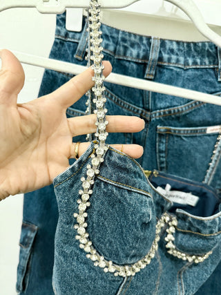 Self Portrait denim crystal embellished set: corset top and jeans, top US 2 / bottom 23 runs large