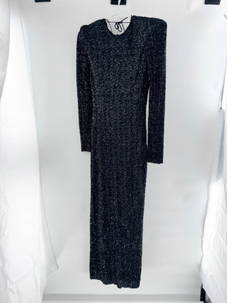 Zara Collection Shoulder Pads Sequin Cocktail Maxi Dress Black Women's Small