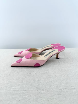 Manolo Blahnik canvas pointy heel mules, 37.5