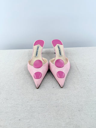 Manolo Blahnik canvas pointy heel mules, 37.5